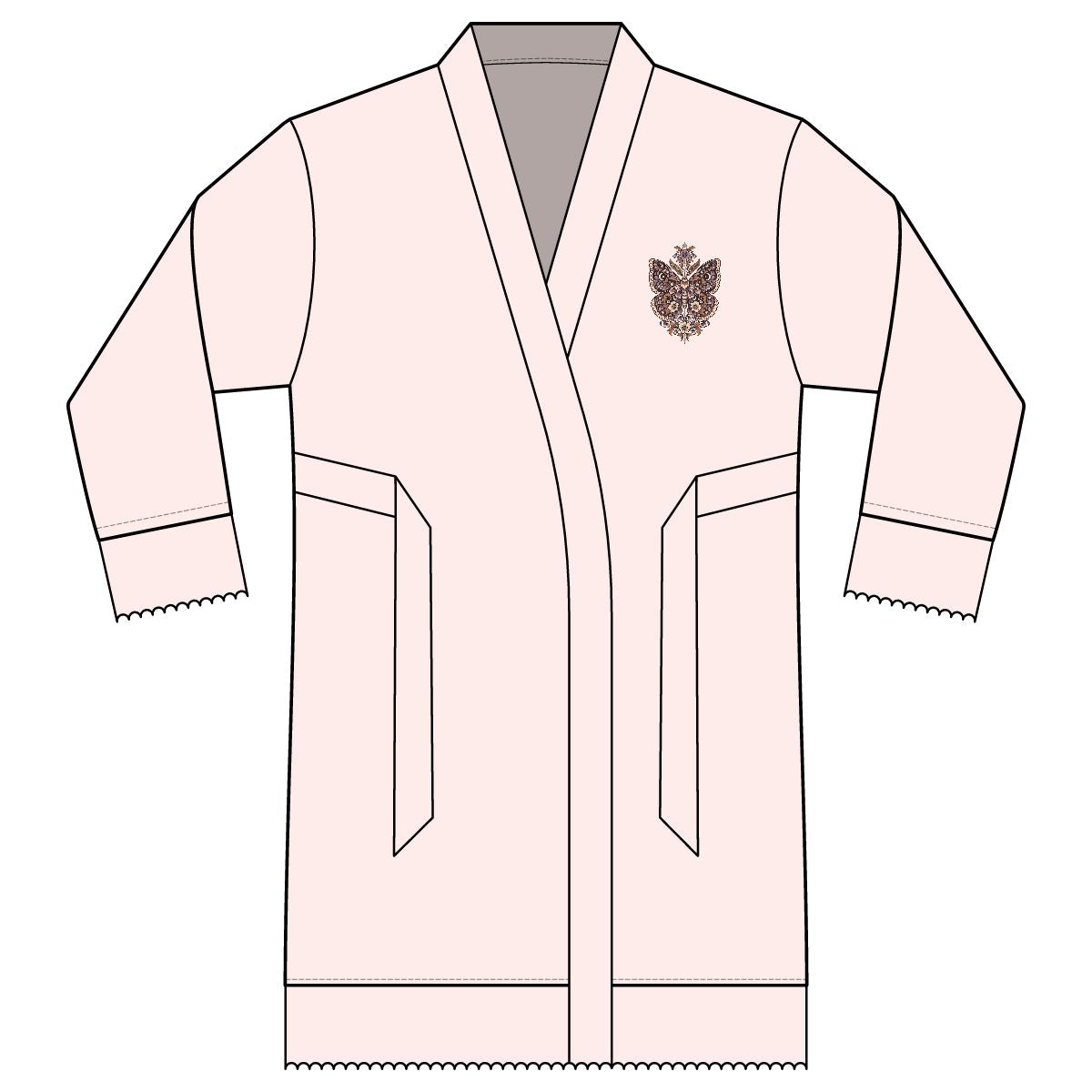 Velvet Empress — Satin Lounge Robe — Blush — printed left chest front