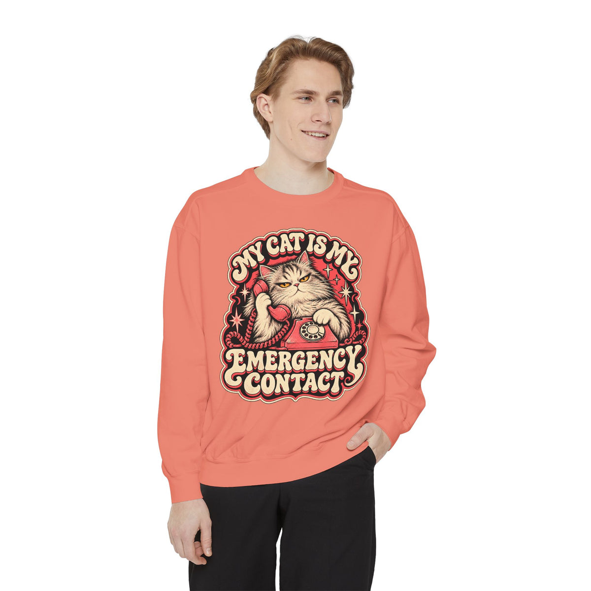 My Cat Is My Emergency Contact — Garment-Dyed Crewneck