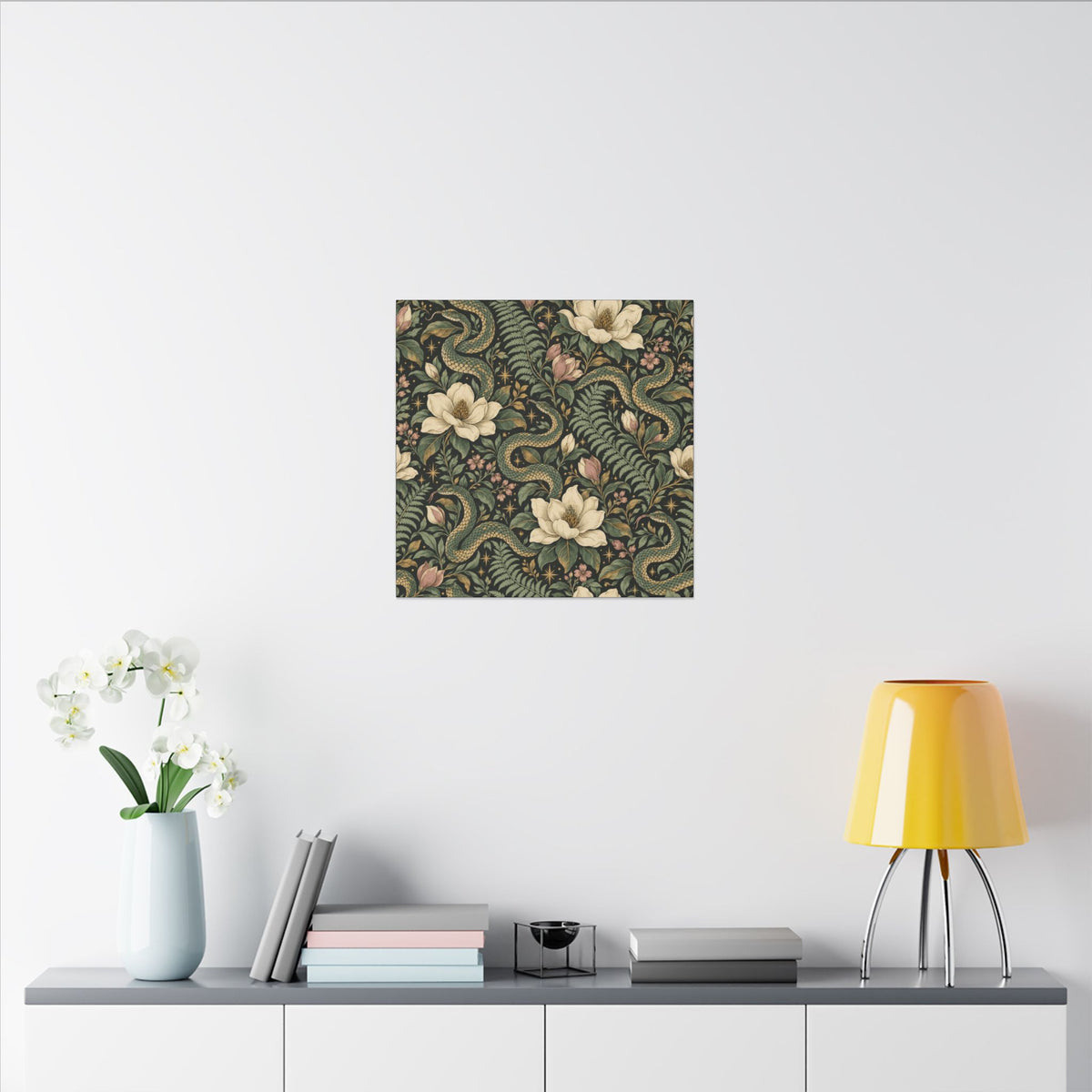 Serpent Magnolia Pattern — Matte Stretched Canvas
