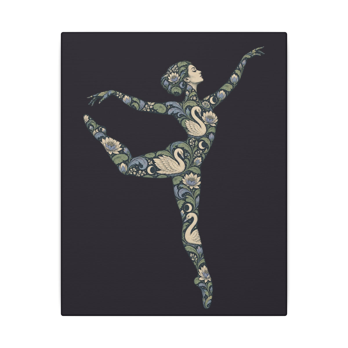 Moonlit Swan Muse — Matte Stretched Canvas