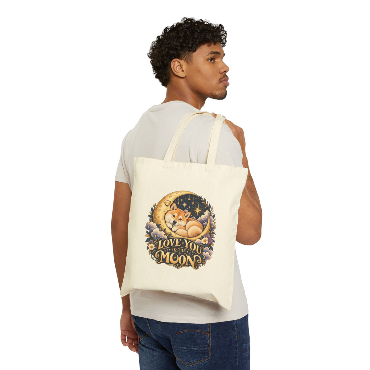 Love You to the Moon — Custom Pet Portrait Canvas Tote