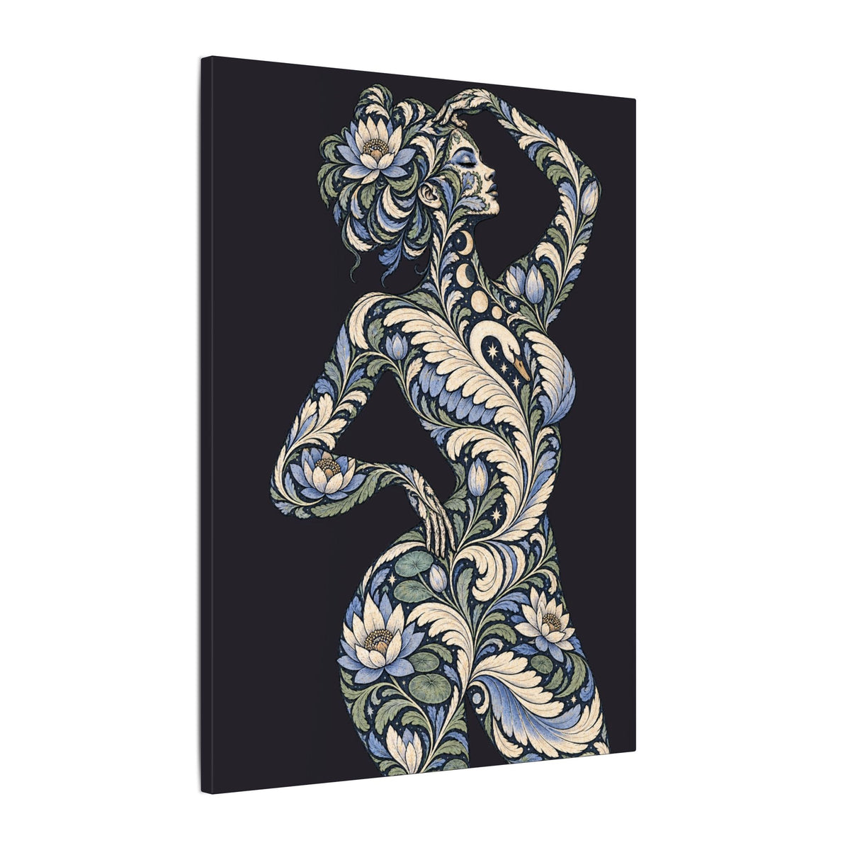 Moonlit Swan Reverie — Matte Stretched Canvas