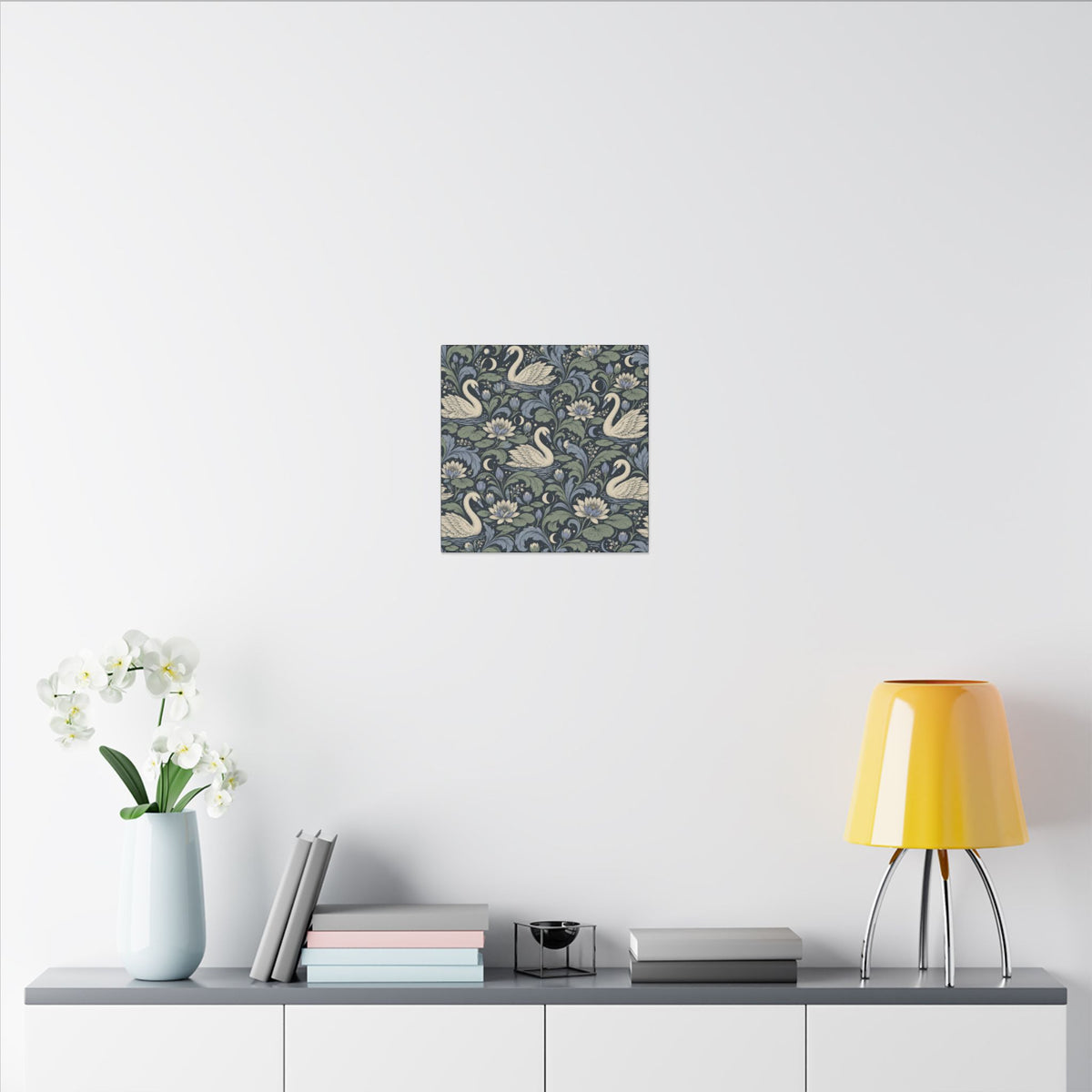 Moonlit Swan Pattern — Matte Stretched Canvas