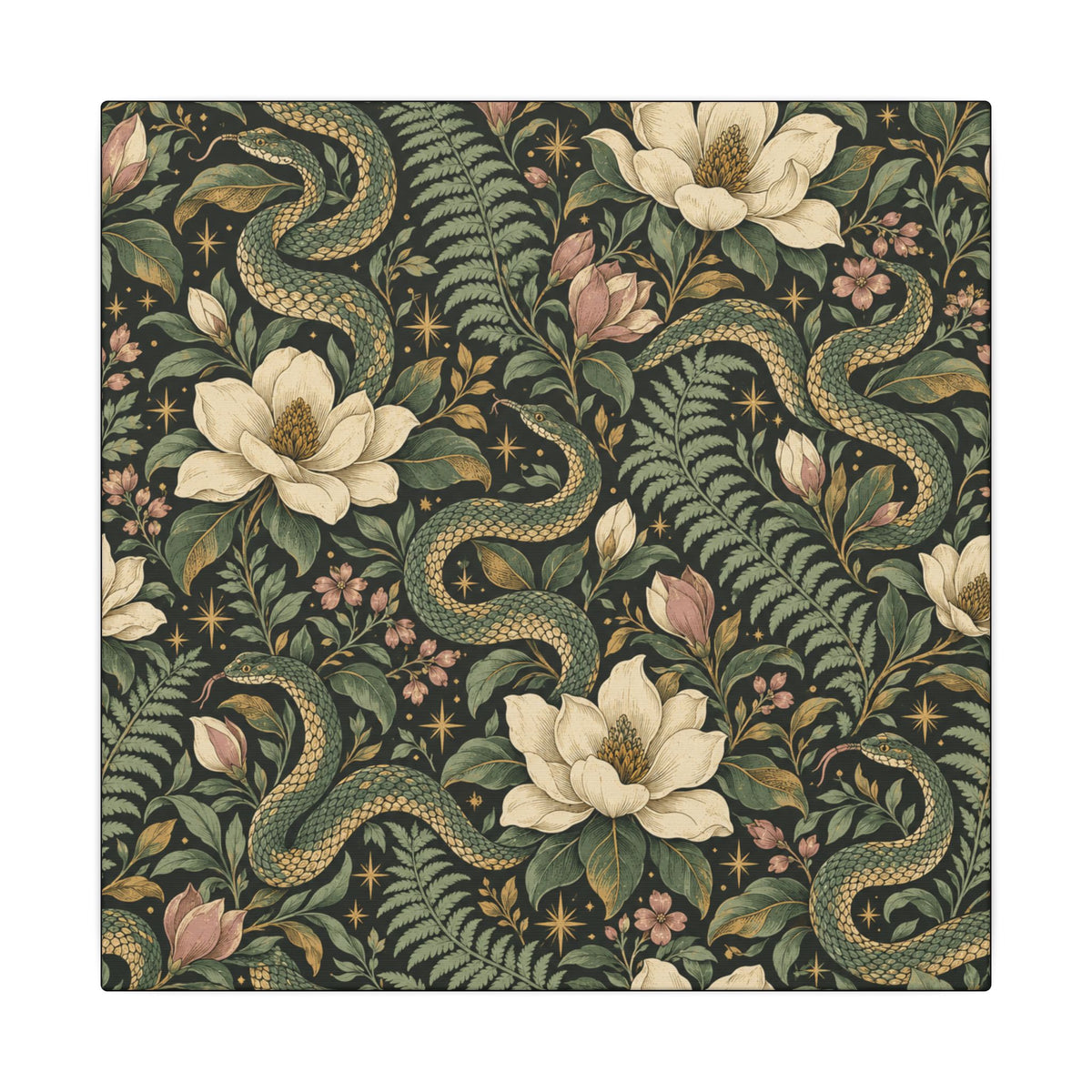 Serpent Magnolia Pattern — Matte Stretched Canvas
