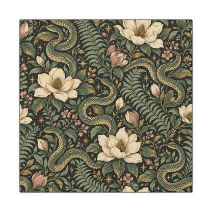 Serpent Magnolia Pattern — Matte Stretched Canvas