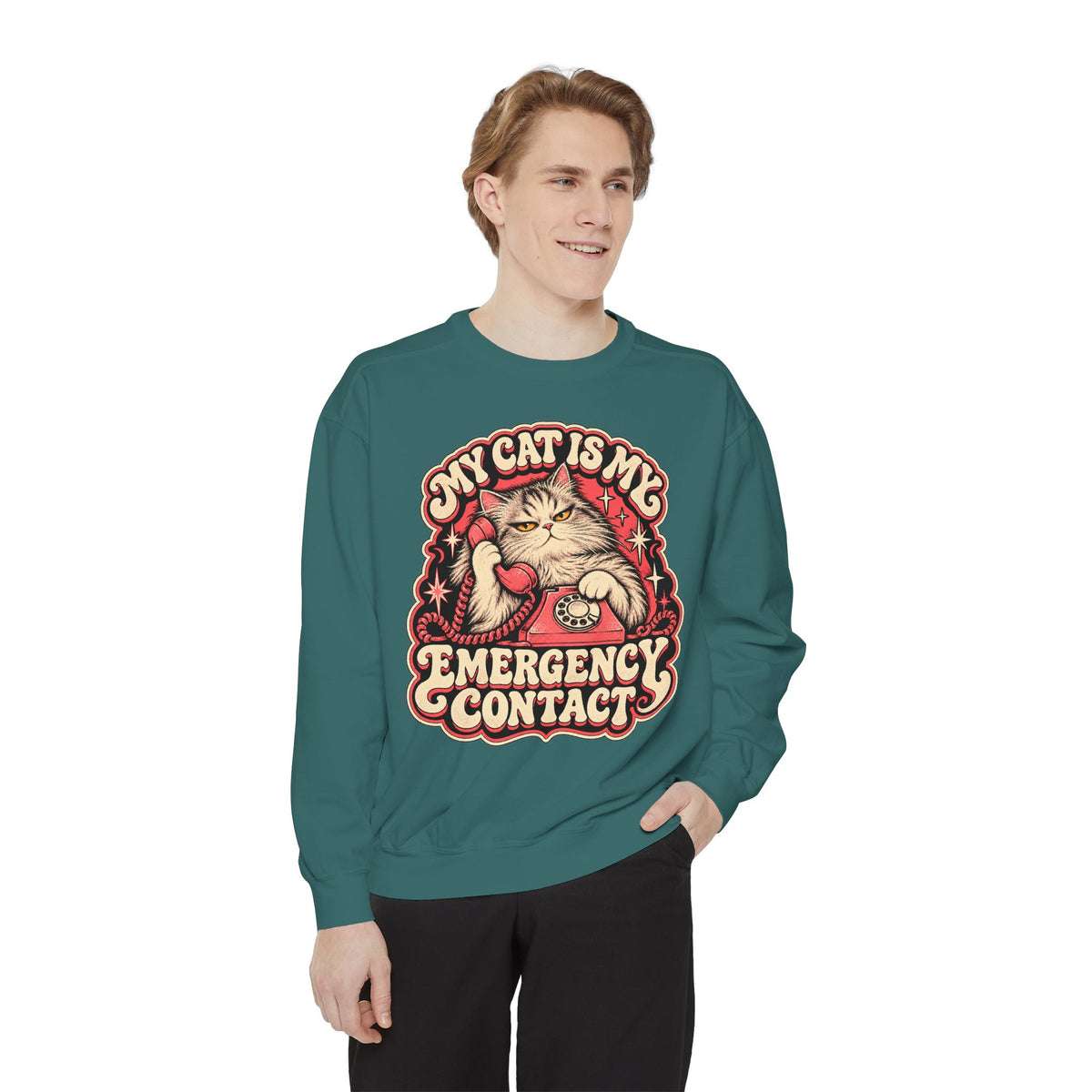My Cat Is My Emergency Contact — Garment-Dyed Crewneck