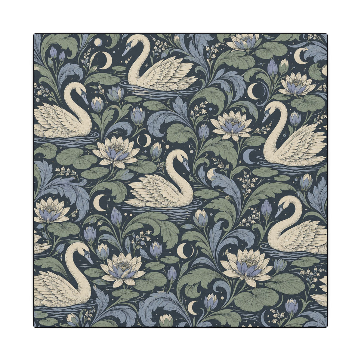 Moonlit Swan Pattern — Matte Stretched Canvas