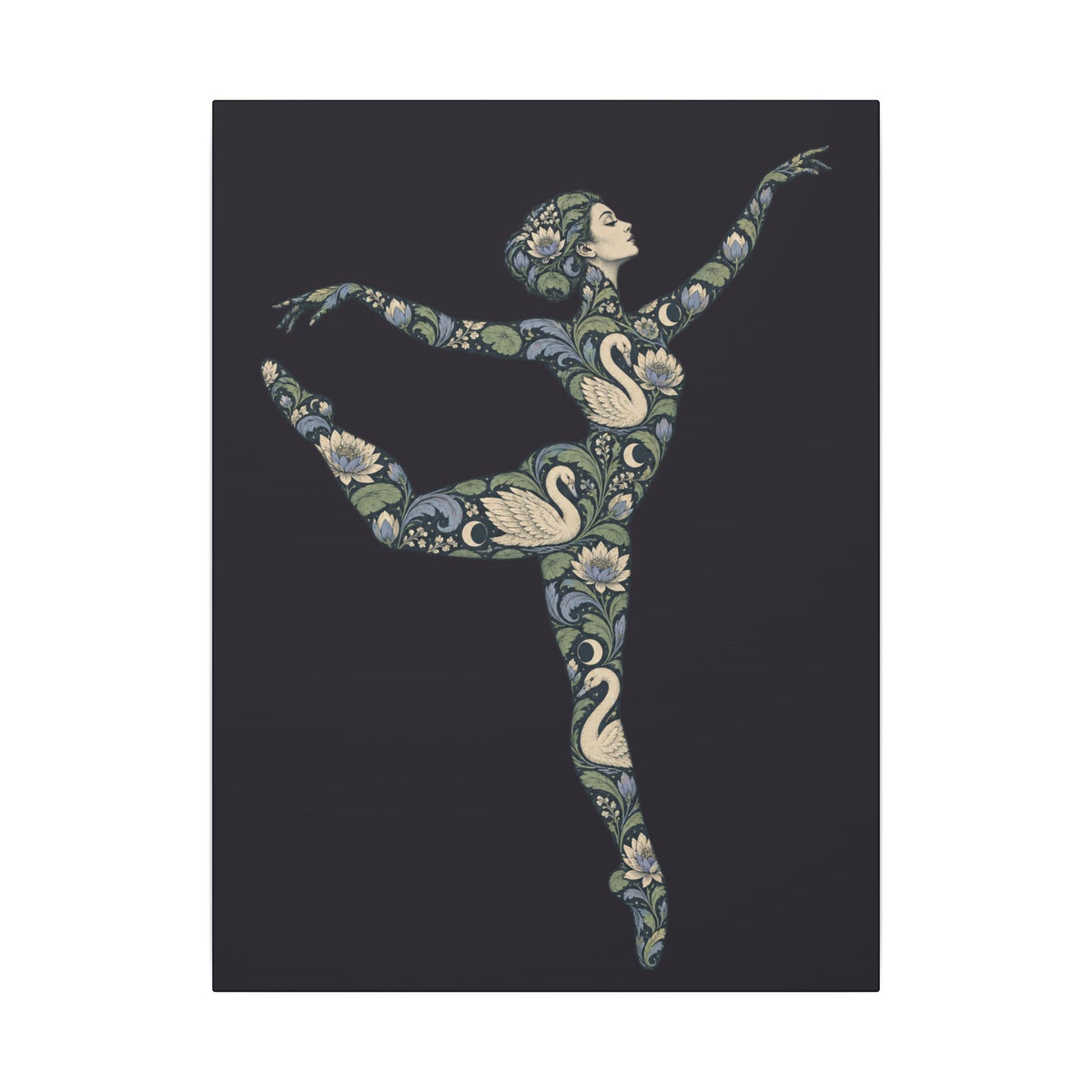 Moonlit Swan Muse — Matte Stretched Canvas
