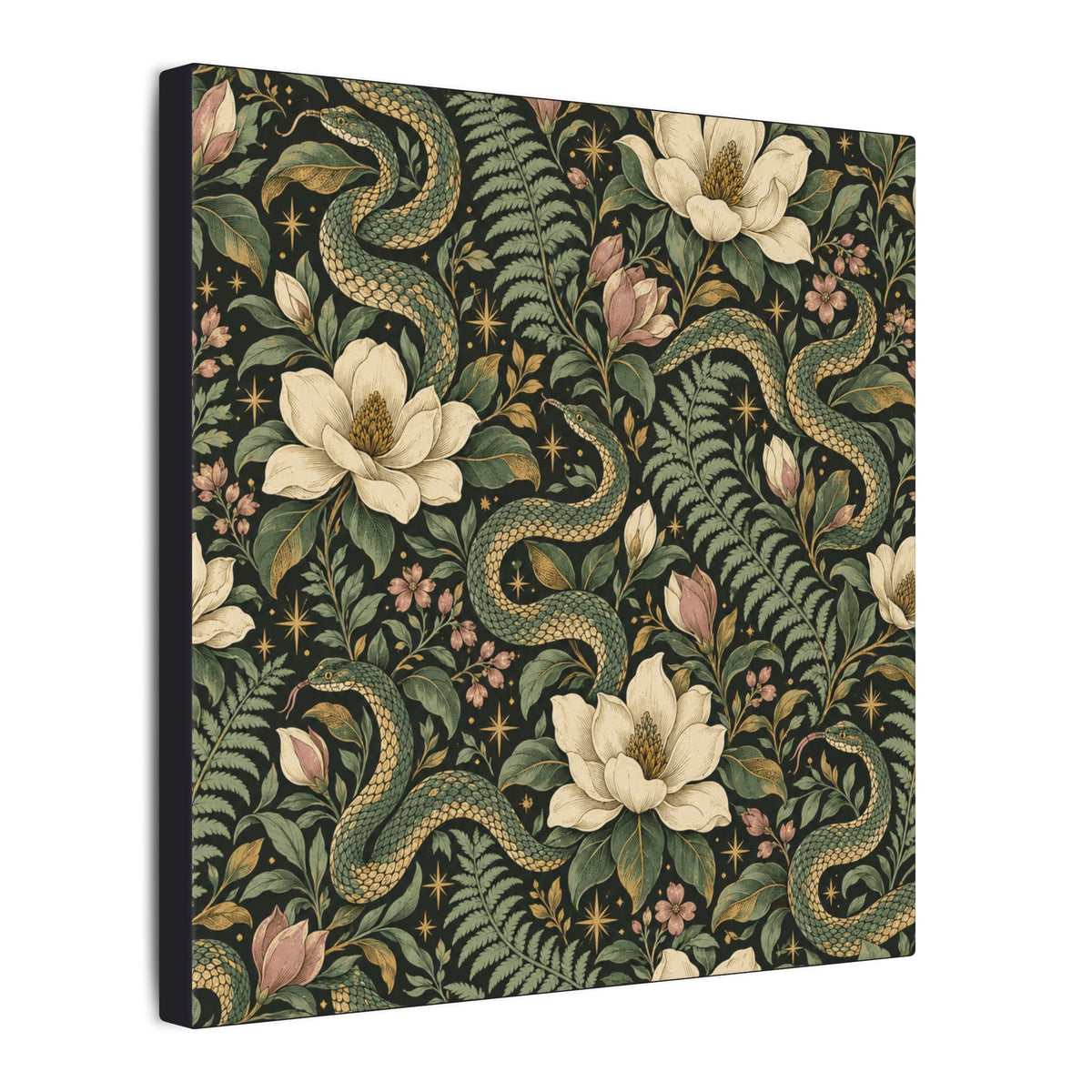 Serpent Magnolia Pattern — Matte Stretched Canvas