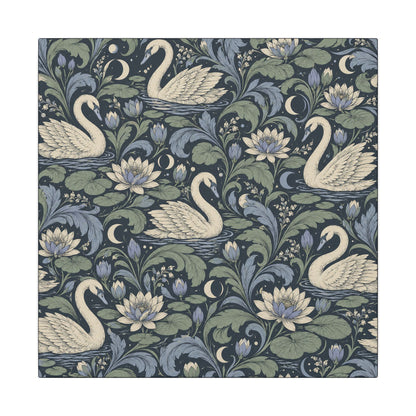 Moonlit Swan Pattern — Matte Stretched Canvas