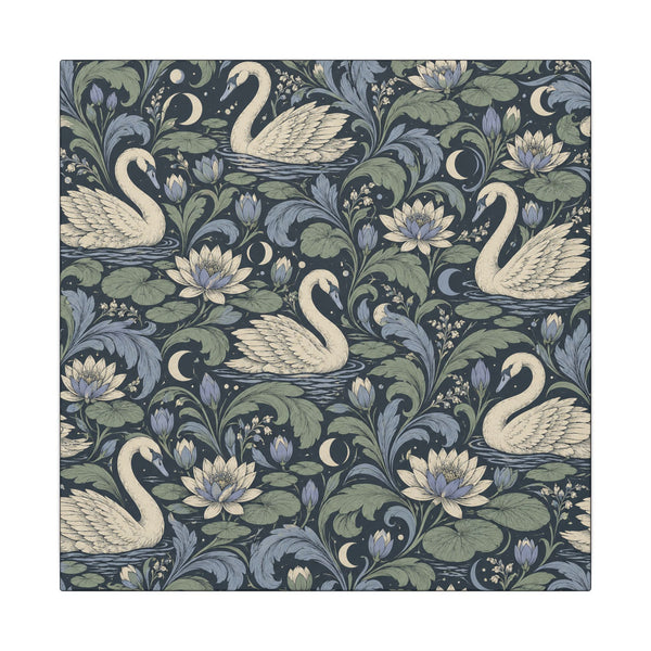 Moonlit Swan Pattern — Matte Stretched Canvas
