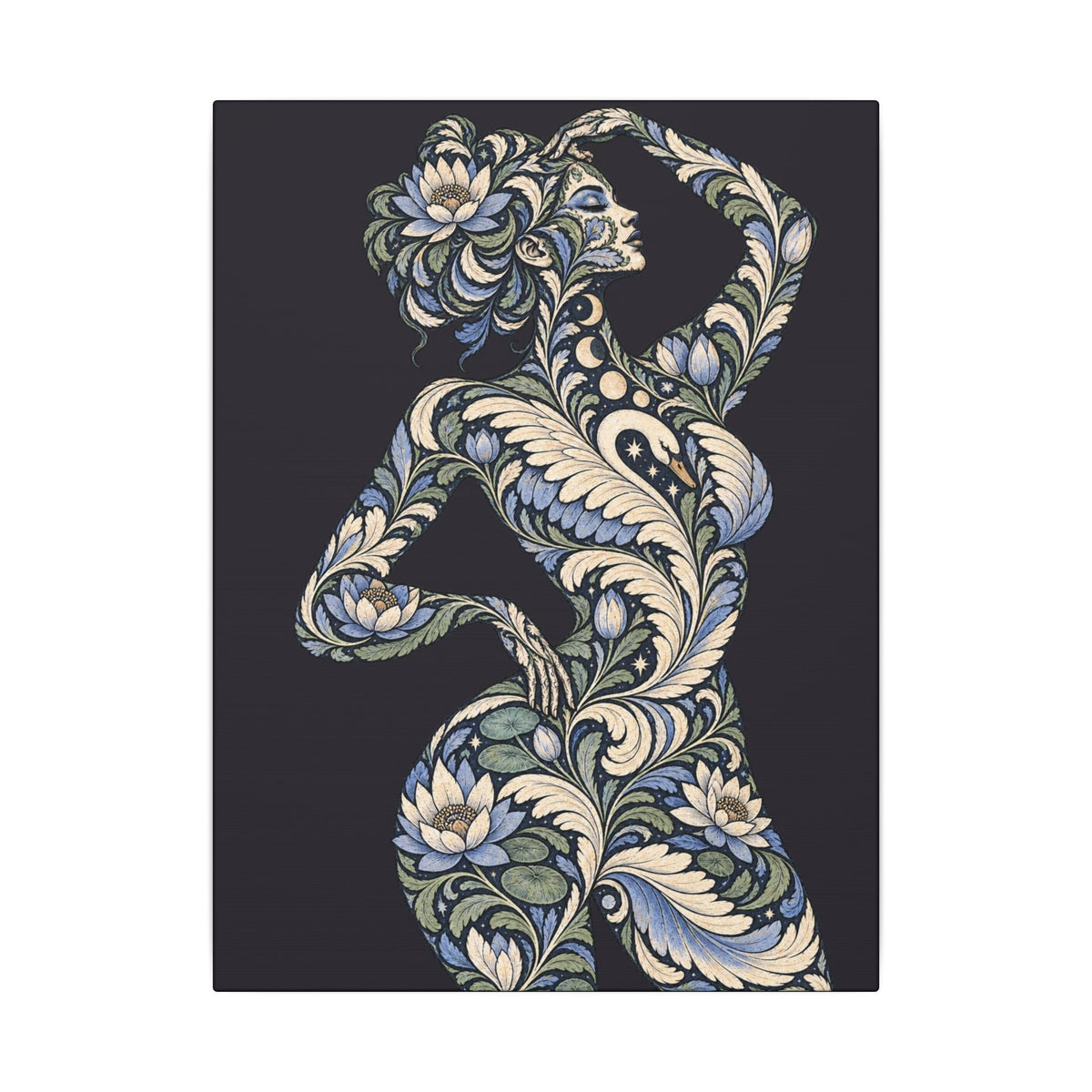 Moonlit Swan Reverie — Matte Stretched Canvas