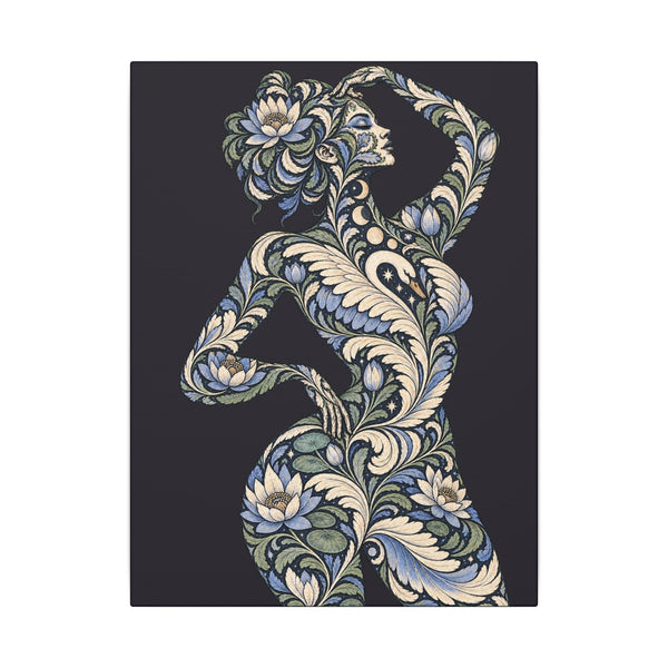 Moonlit Swan Reverie — Matte Stretched Canvas