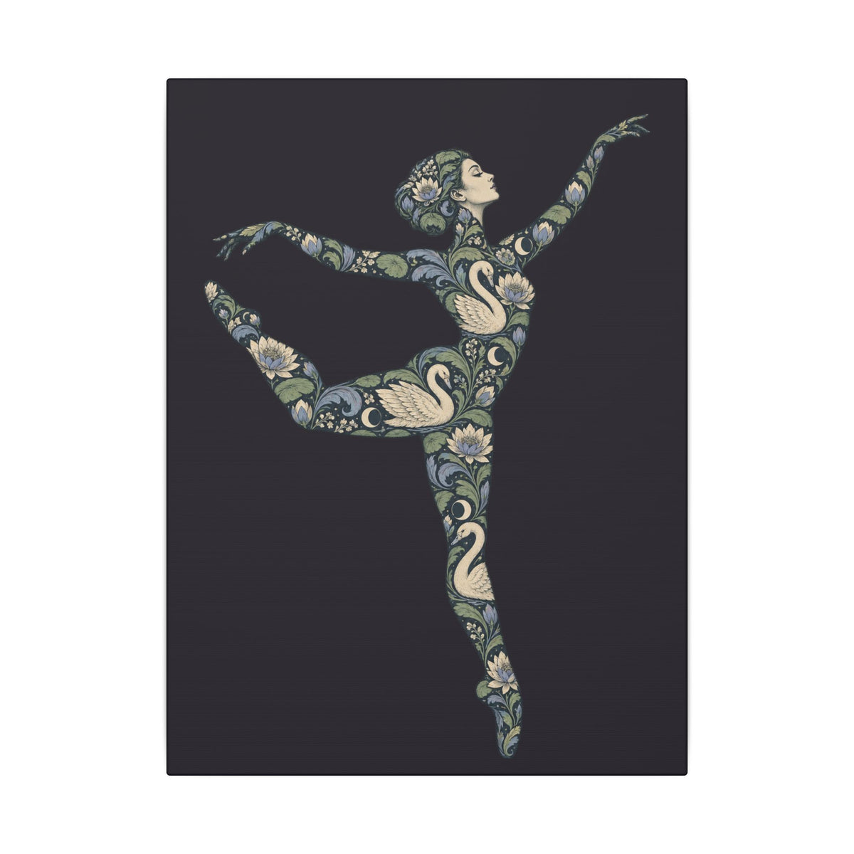 Moonlit Swan Muse — Matte Stretched Canvas