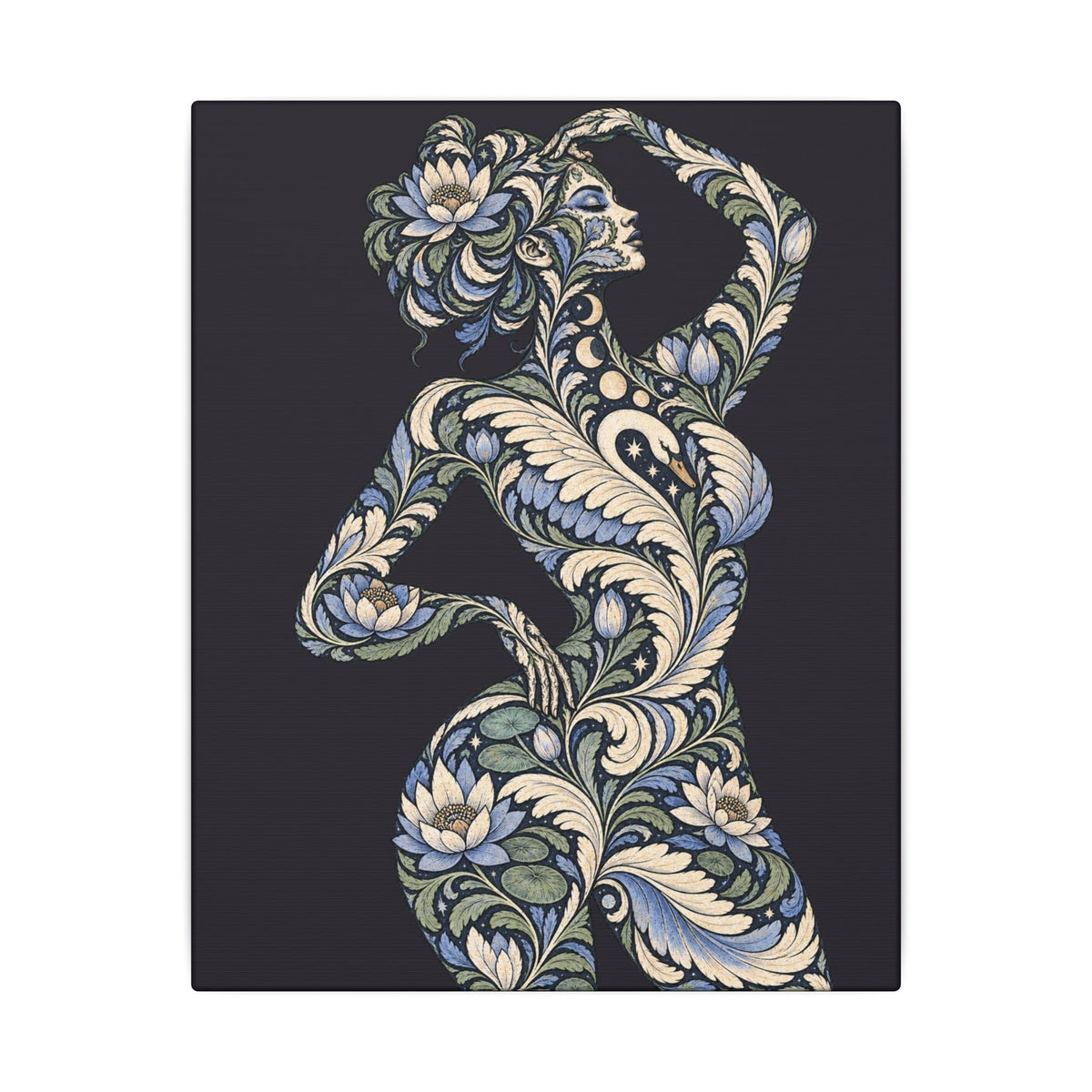 Moonlit Swan Reverie — Matte Stretched Canvas