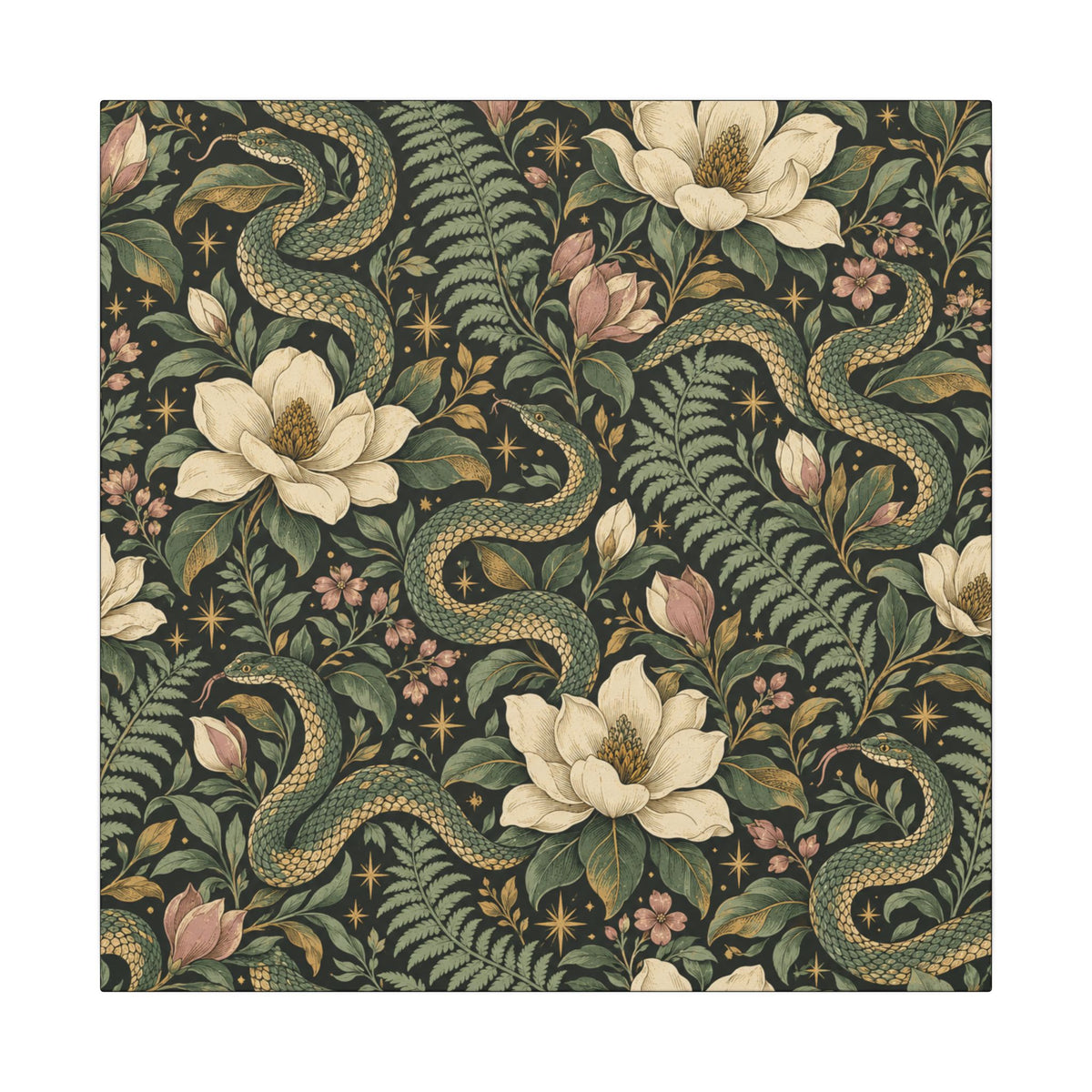 Serpent Magnolia Pattern — Matte Stretched Canvas