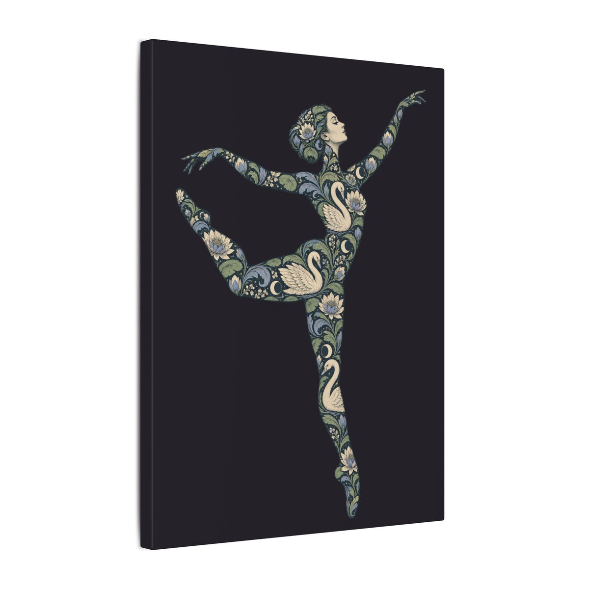 Moonlit Swan Muse — Matte Stretched Canvas