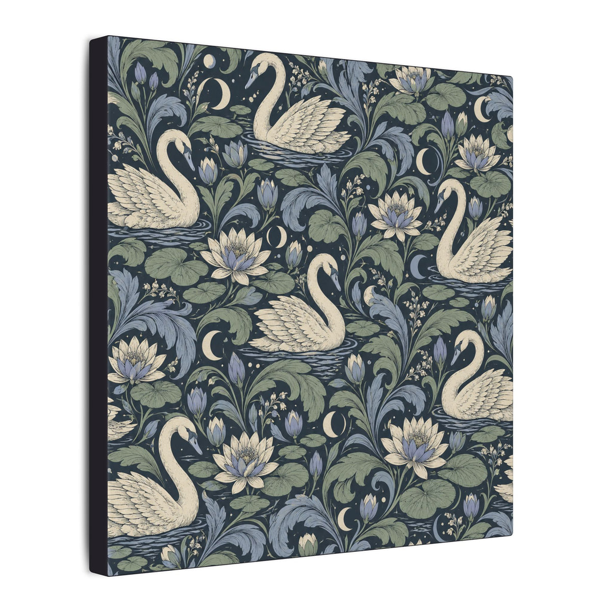 Moonlit Swan Pattern — Matte Stretched Canvas