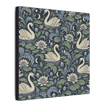 Moonlit Swan Pattern — Matte Stretched Canvas