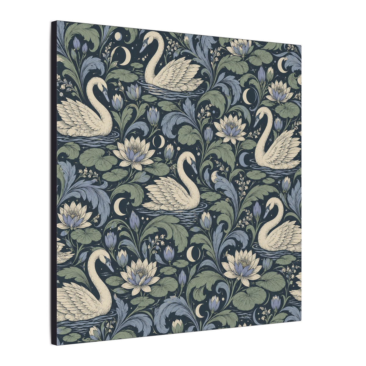 Moonlit Swan Pattern — Matte Stretched Canvas