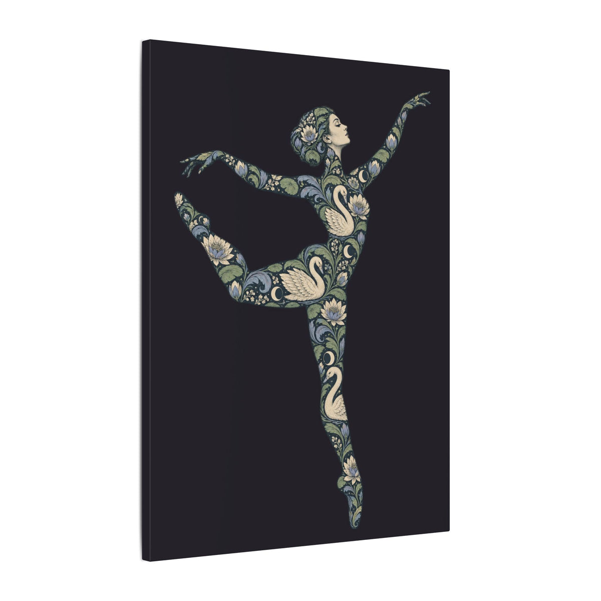 Moonlit Swan Muse — Matte Stretched Canvas