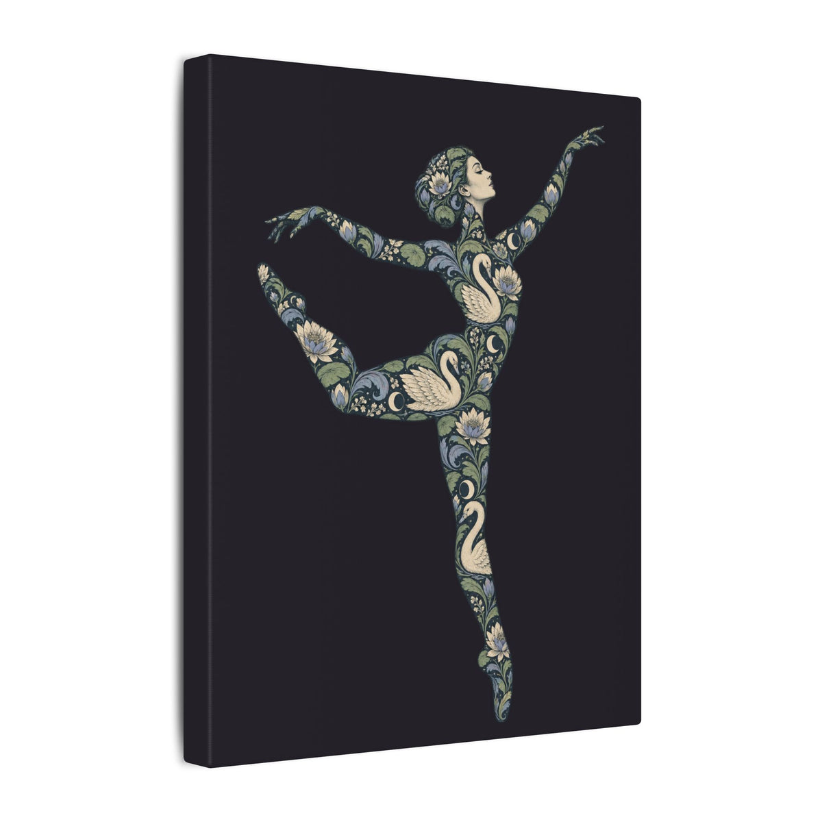 Moonlit Swan Muse — Matte Stretched Canvas