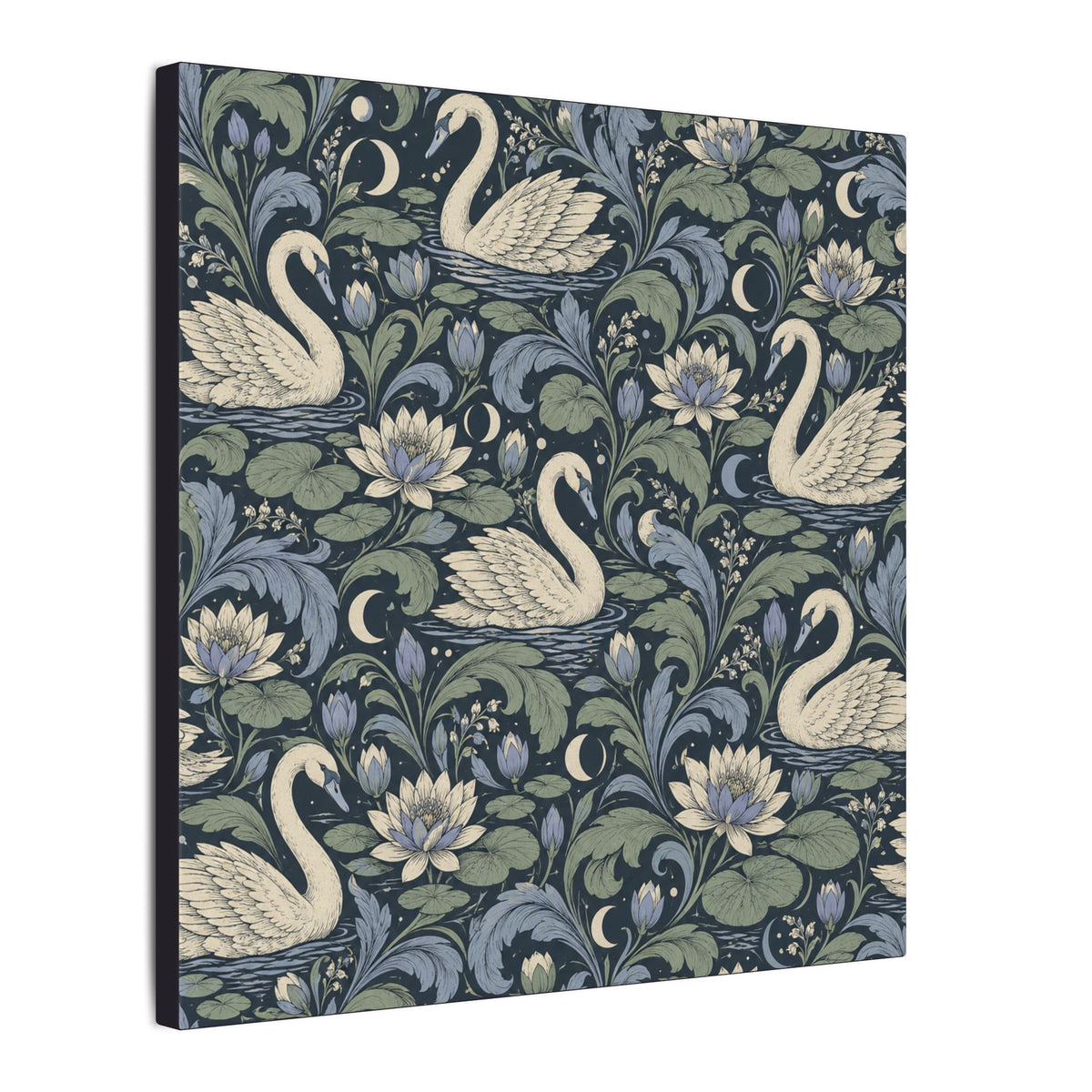 Moonlit Swan Pattern — Matte Stretched Canvas