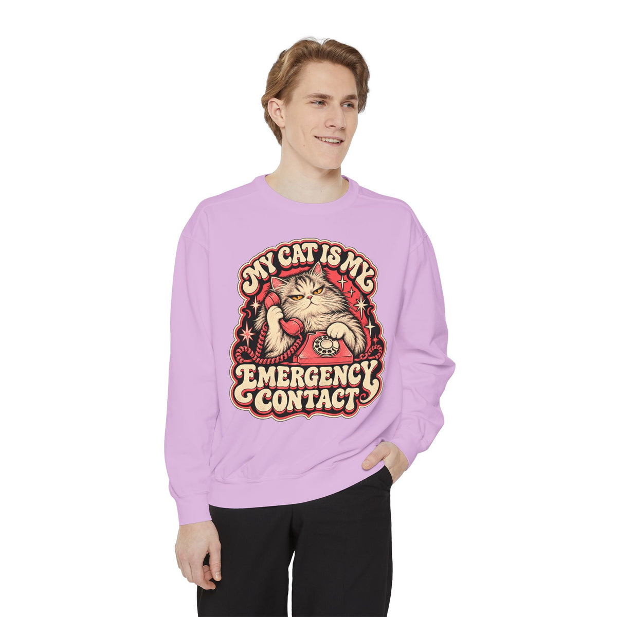 My Cat Is My Emergency Contact — Garment-Dyed Crewneck