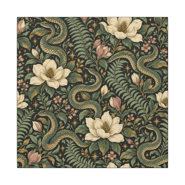 Serpent Magnolia Pattern — Matte Stretched Canvas