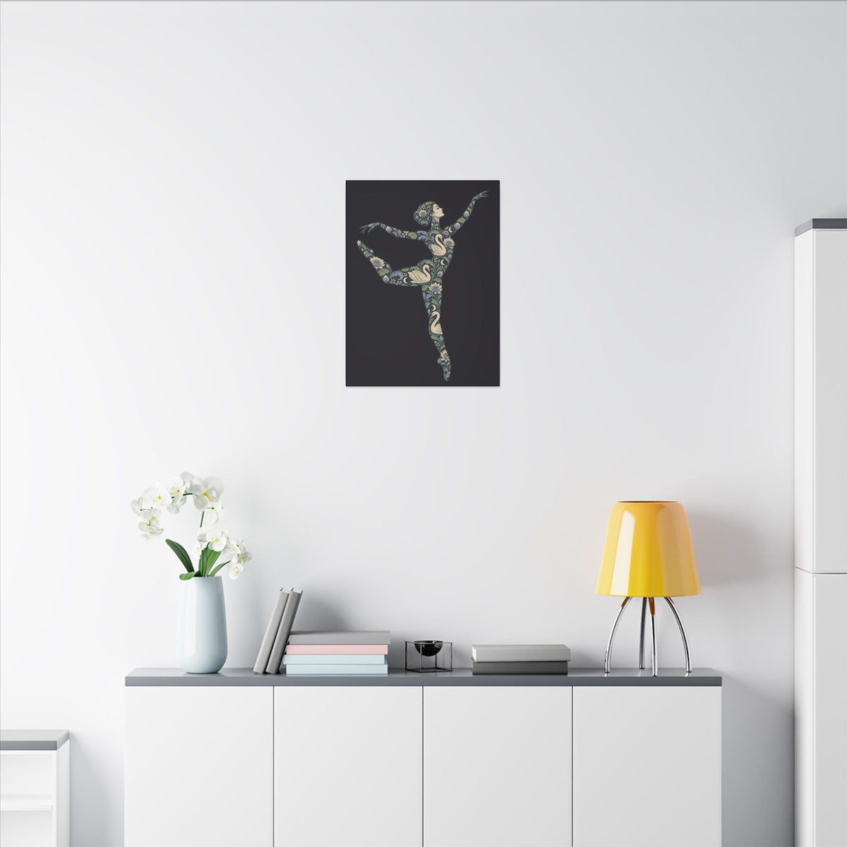 Moonlit Swan Muse — Matte Stretched Canvas