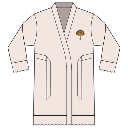 Sunlit Fan — Satin Lounge Robe — Champagne — printed left chest front