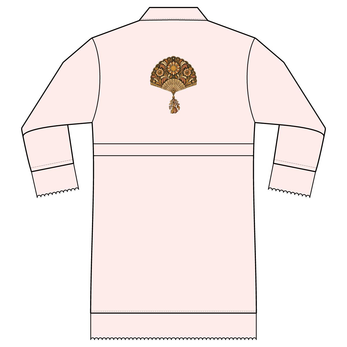 Sunlit Fan — Satin Lounge Robe — Blush — printed back