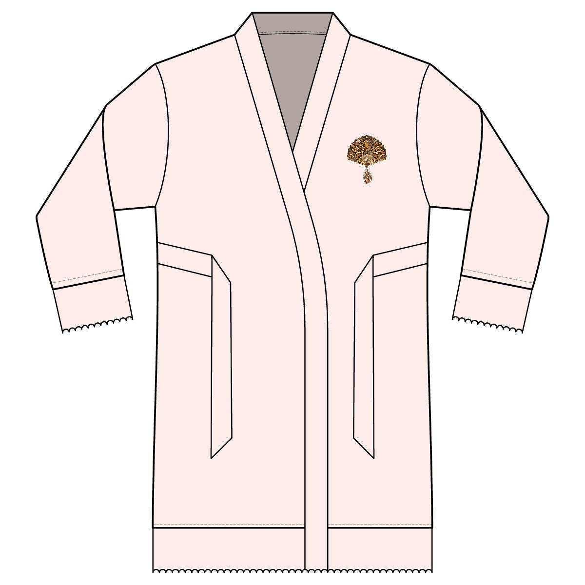 Sunlit Fan — Satin Lounge Robe — Blush — printed left chest front