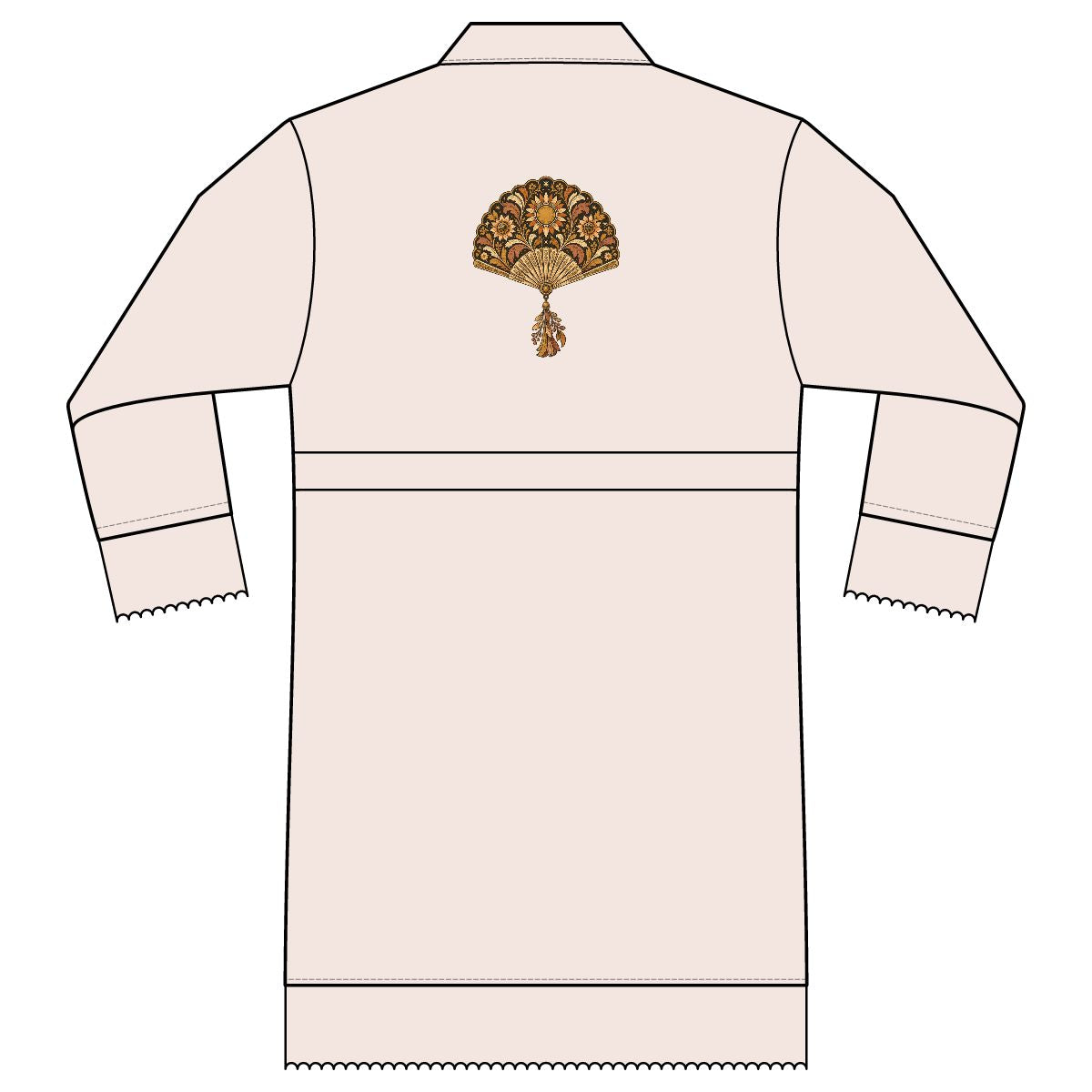 Sunlit Fan — Satin Lounge Robe — Champagne — printed back
