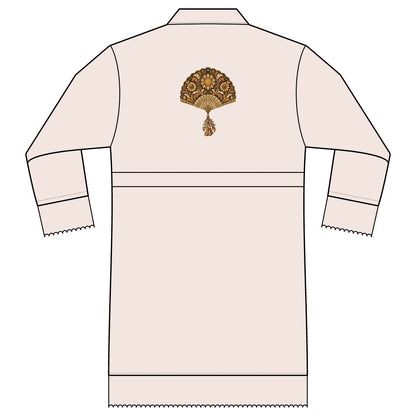 Sunlit Fan — Satin Lounge Robe — Champagne — printed back