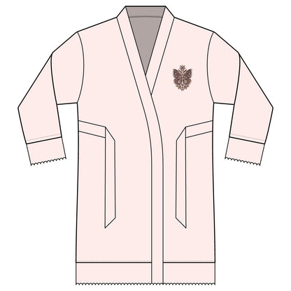 Velvet Empress — Satin Lounge Robe — Blush — printed left chest front