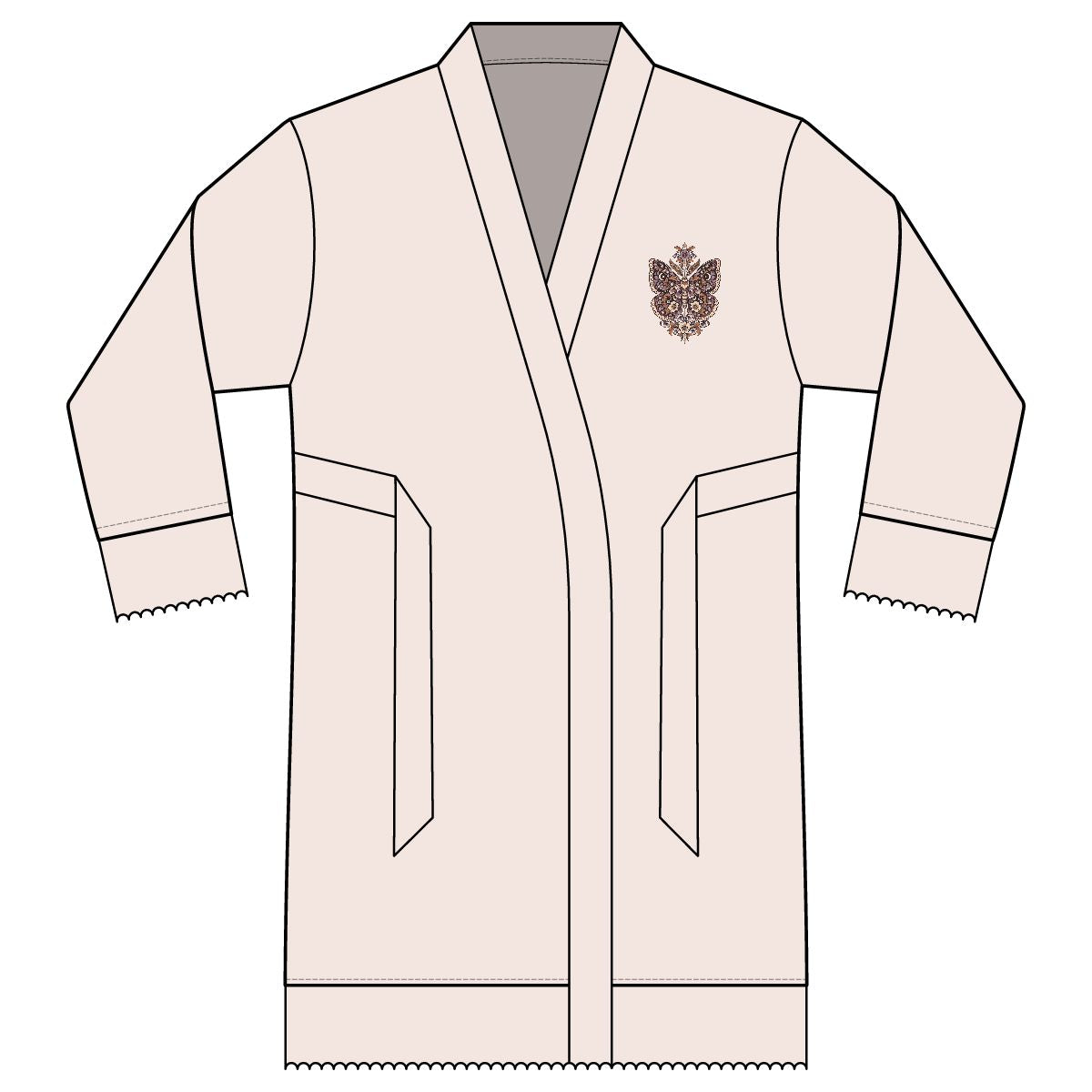 Velvet Empress — Satin Lounge Robe — Champagne — printed left chest front