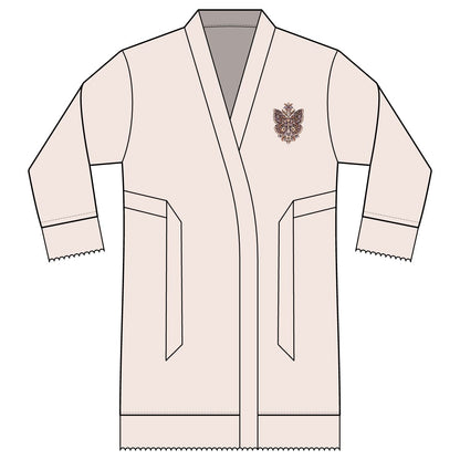 Velvet Empress — Satin Lounge Robe — Champagne — printed left chest front